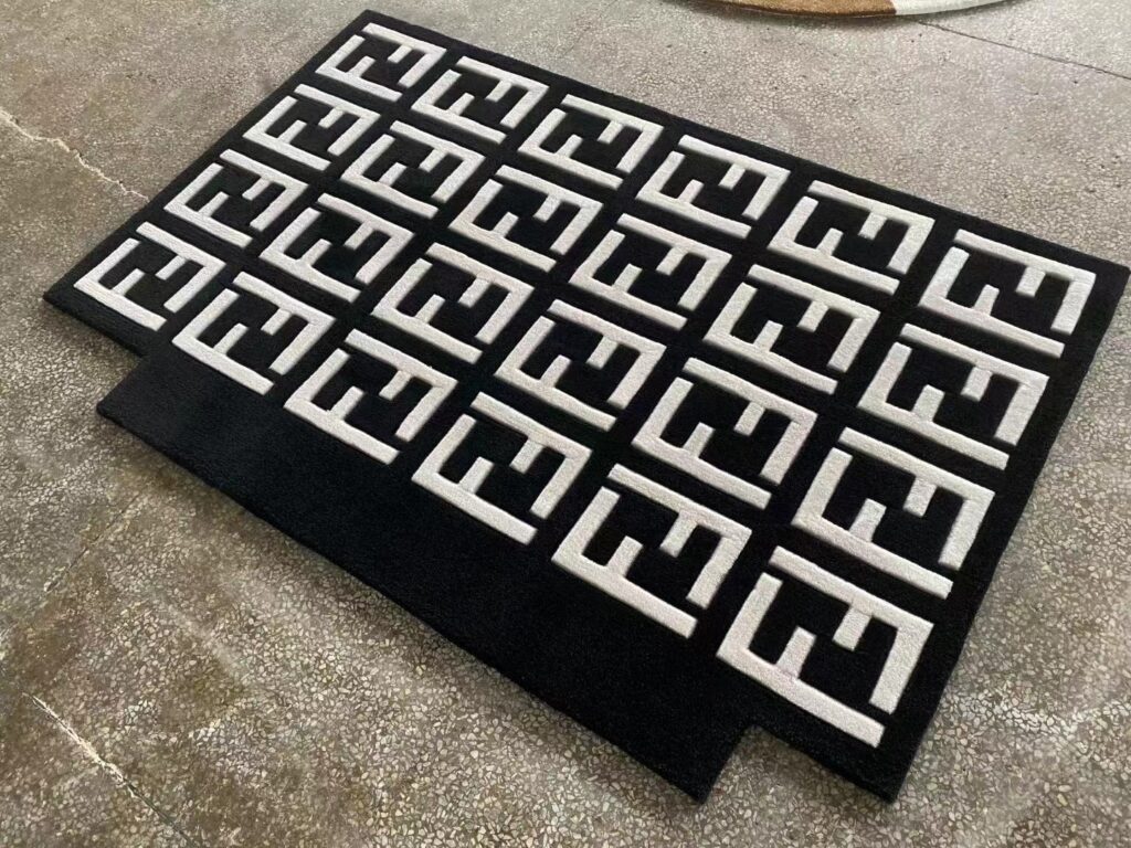 Black-white color modern Fendi style tufted wool rug