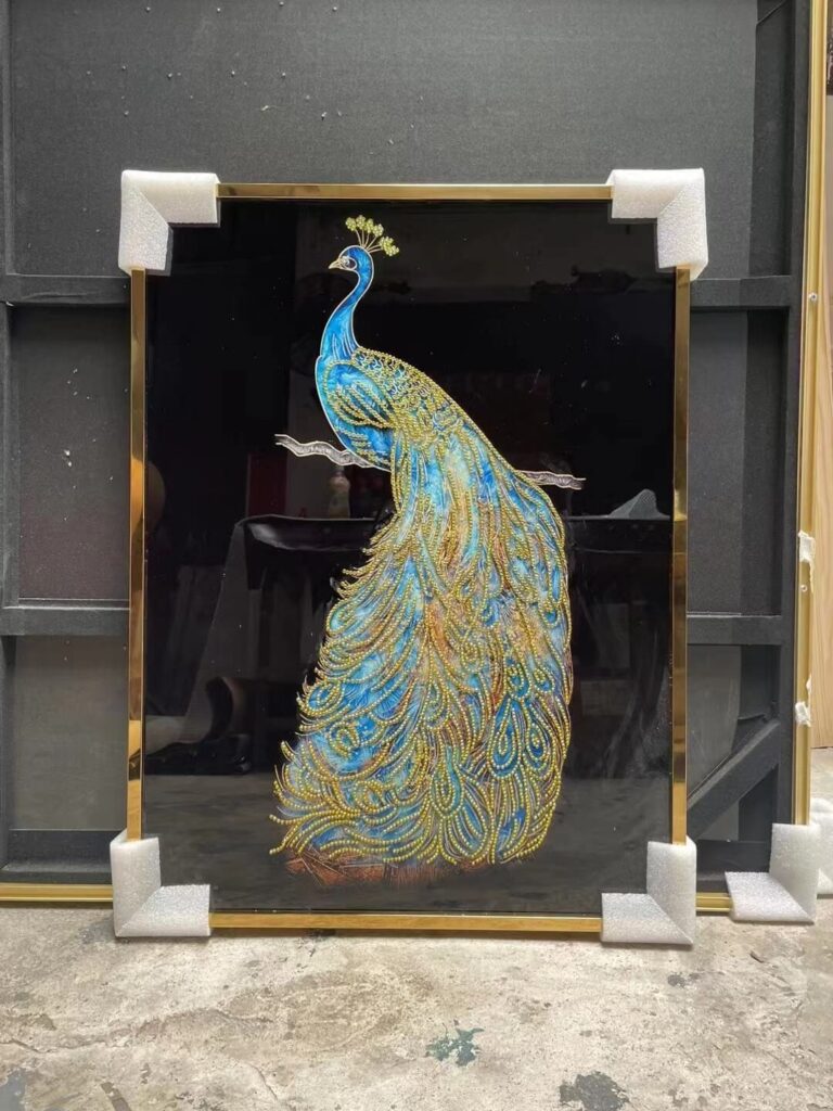 peacock glass wall art painting 